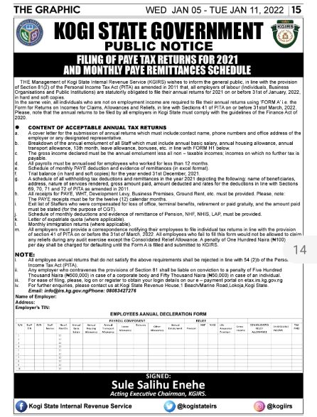 FILING OF ANNUAL TAX RETURNS FOR YEAR 2021